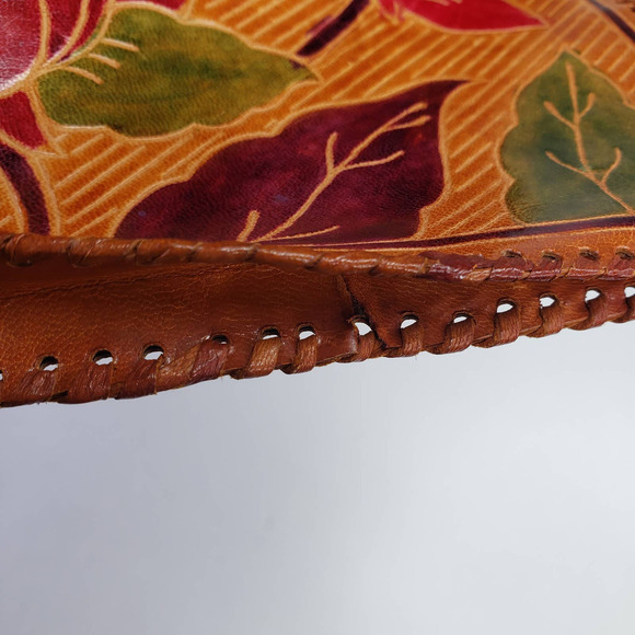 Leather Embossed Tooled Clutch Coin Purse 2pc Set Brown Tan Handmade Boho - Picture 5 of 9